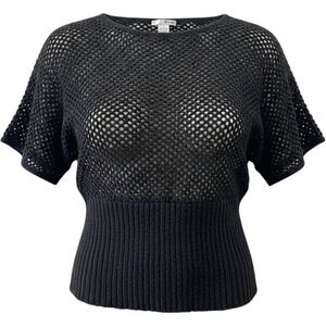 Vintage WD-NY Black Open Knit Mesh Dolman Top Size S Y2K Grunge Goth Ribbed‎